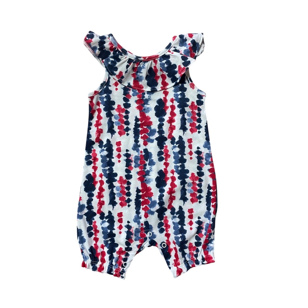 Way to Celebrate Patriotic Baby Girl Tie Dye Romper Red‎ White Blue 6-9M NEW